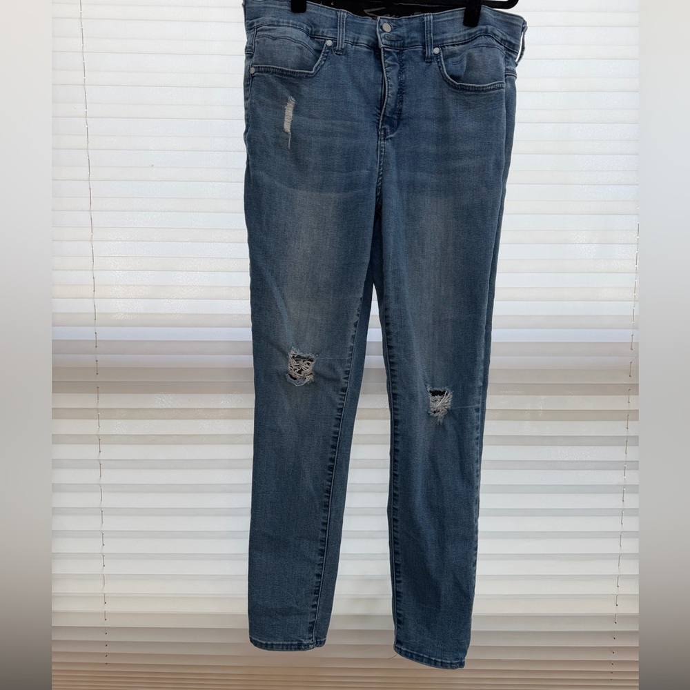 Seven7 Dark Blue Distressed Skinny Ankle Jeans